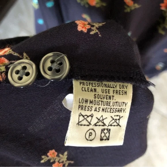 Vtg Eddie Bauer navy floral cottagecore prairie midi shirt dress button down M - Picture 13 of 13